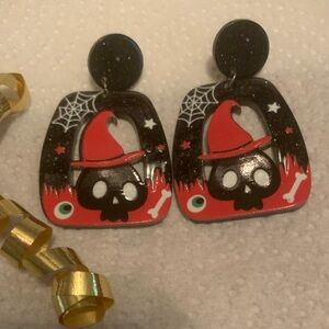 CUTE Halloween Fall Earrings NEW Black Red Skeleton Acrylic stainless NEW NWT
